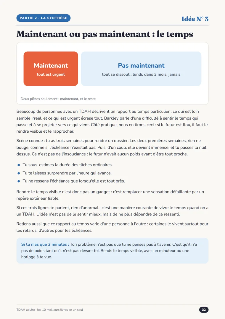 Une page d’idée du guide : le temps, maintenant ou pas maintenant