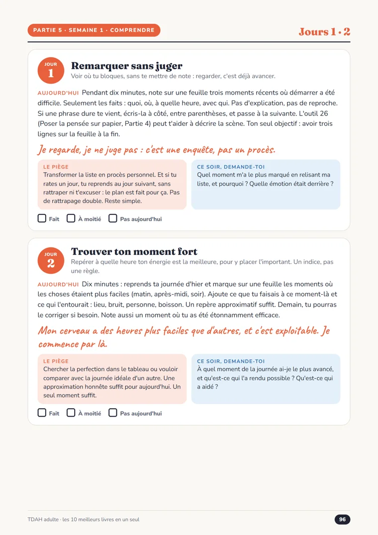 Une page du plan de 21 jours